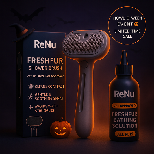 ReNu FreshFur Shower Brush + Bathing Solution